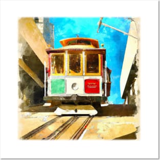 Watercolor San Francisco Cable Car Posters and Art